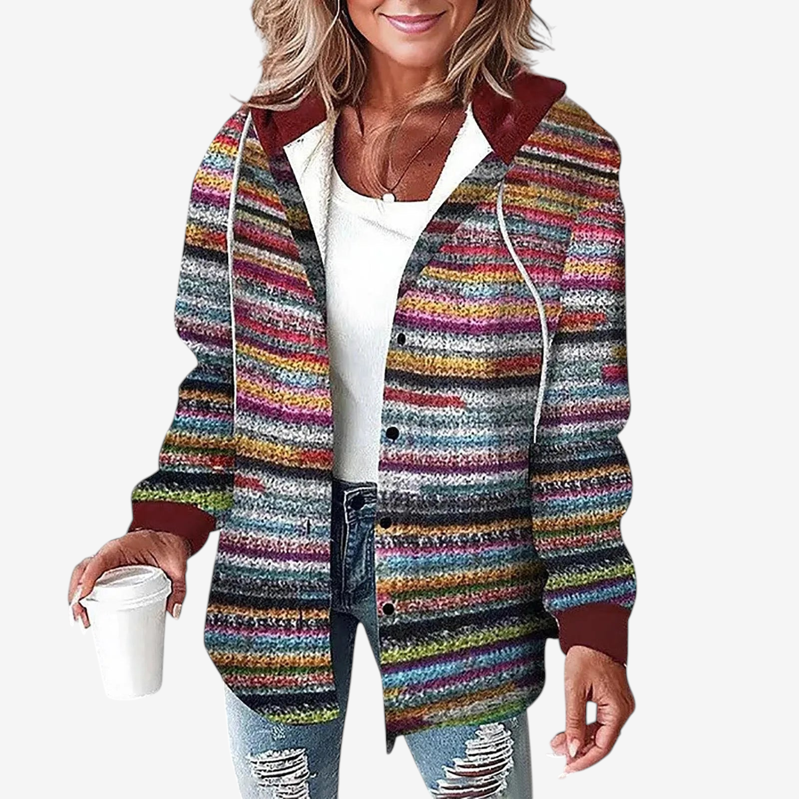 Women's Plaid Hooded Button-Up Jacket