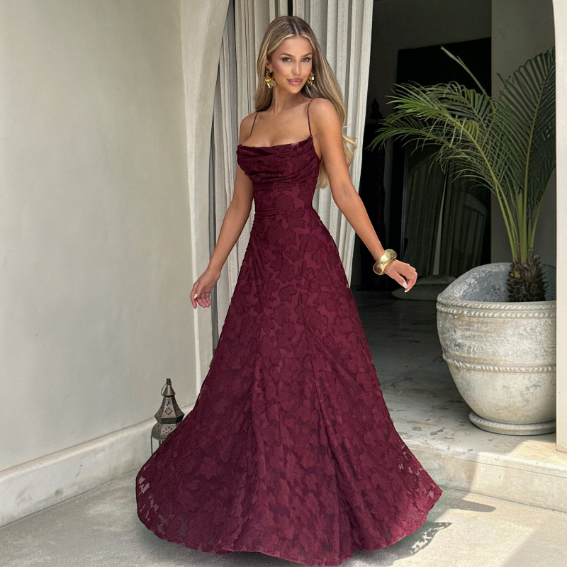 Women's Elegant Square Neck Backless Maxi Dress