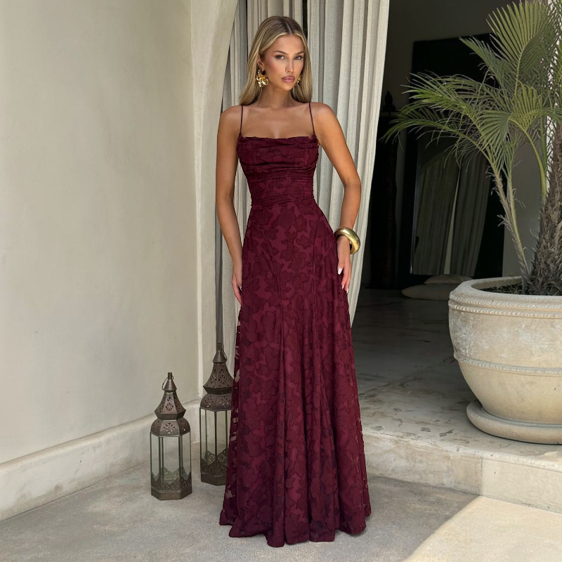 Women's Elegant Square Neck Backless Maxi Dress