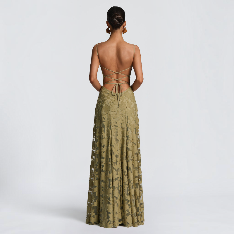 Women's Elegant Square Neck Backless Maxi Dress