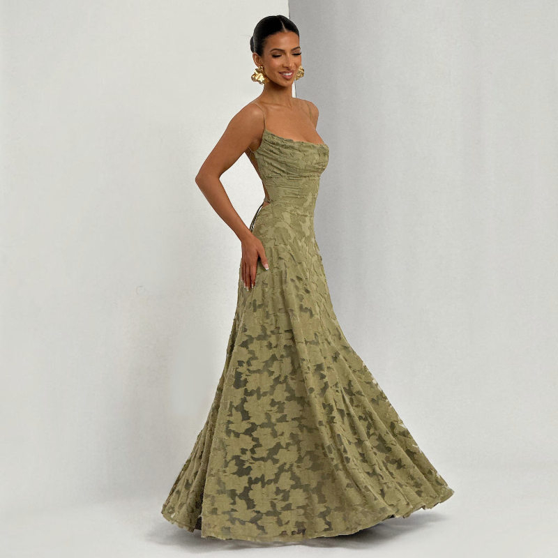 Women's Elegant Square Neck Backless Maxi Dress