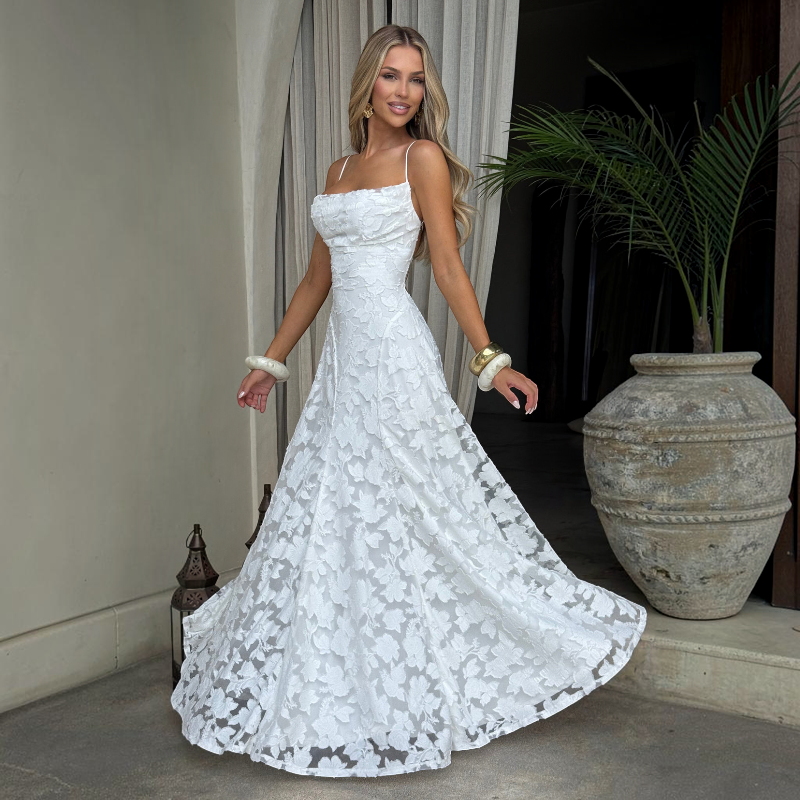 Women's Elegant Square Neck Backless Maxi Dress