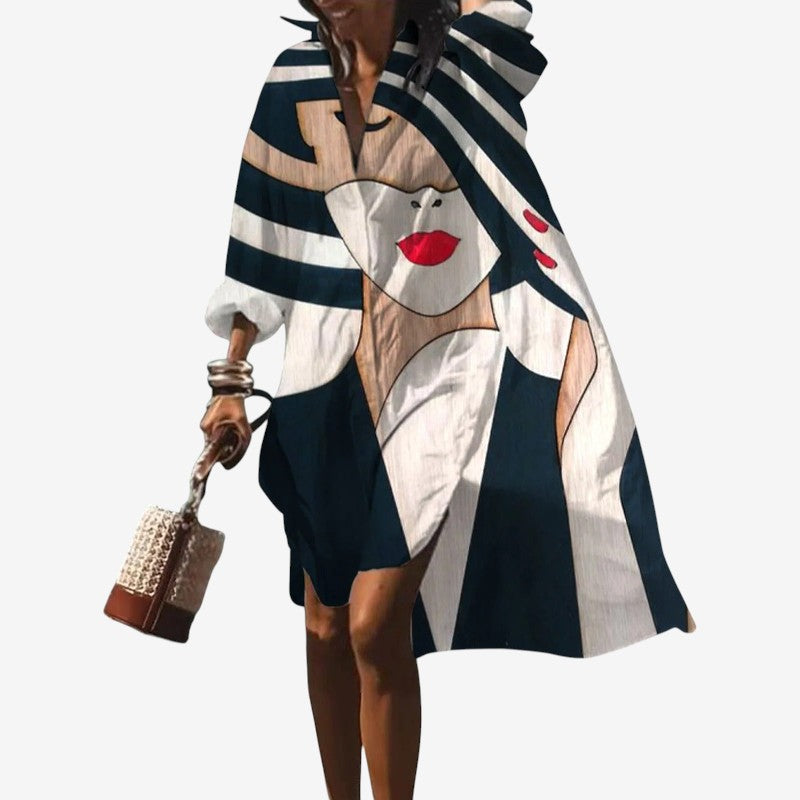 Women's Printed Long Sleeve Midi Dress