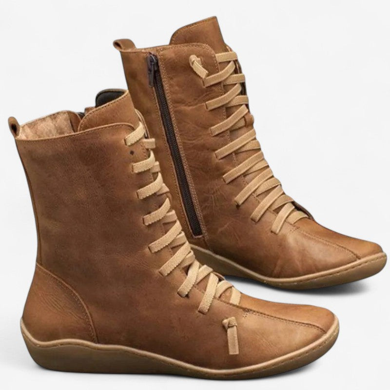 Michael – Platte zool laarzen met veters gesp en ritssluiting aan de zijkant Velani