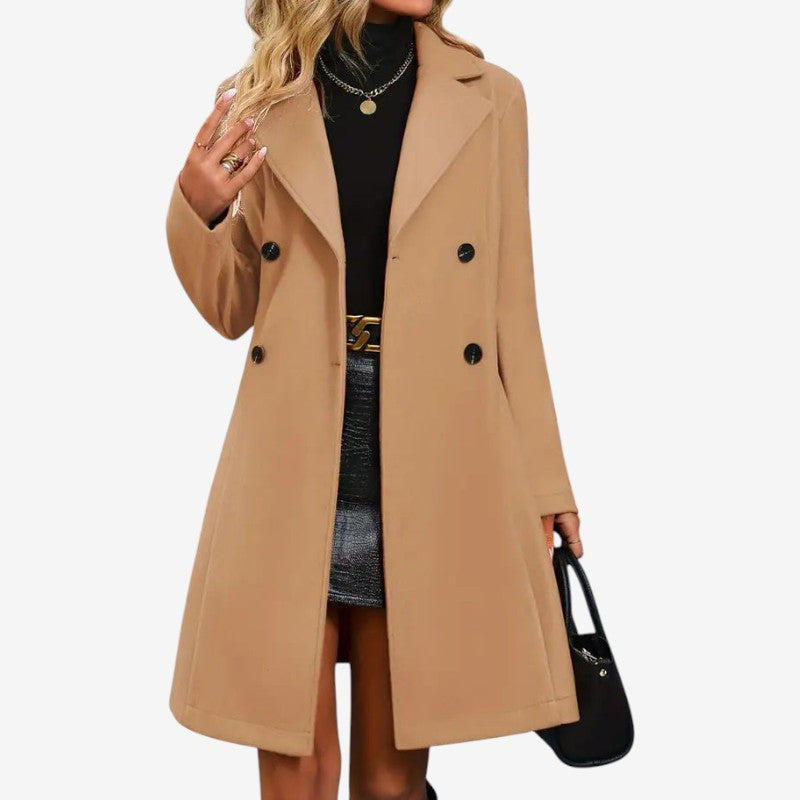 Women’s Belted Long Coat with Lapel Collar