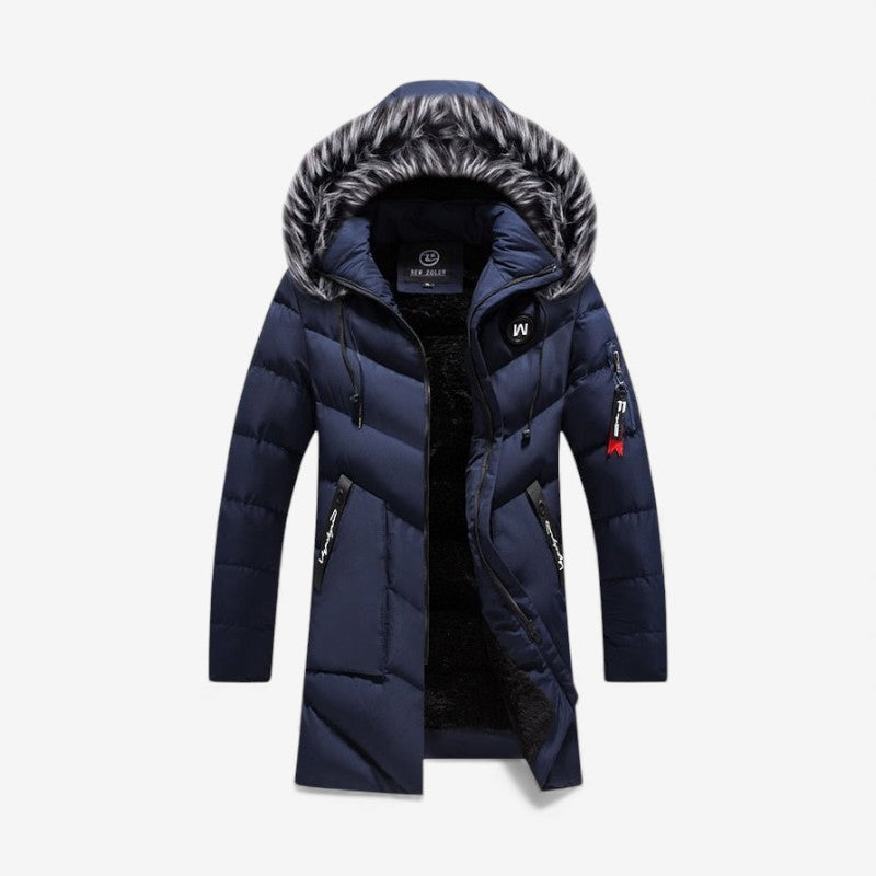 Oliver – Long Sleeve Hooded Coat with Zipper and Fur Hood