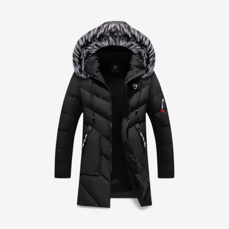 Oliver – Long Sleeve Hooded Coat with Zipper and Fur Hood