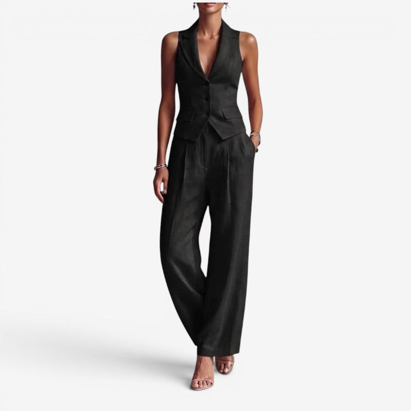 Ladies' Chic Sleeveless Vest and Wide Leg Pants Set