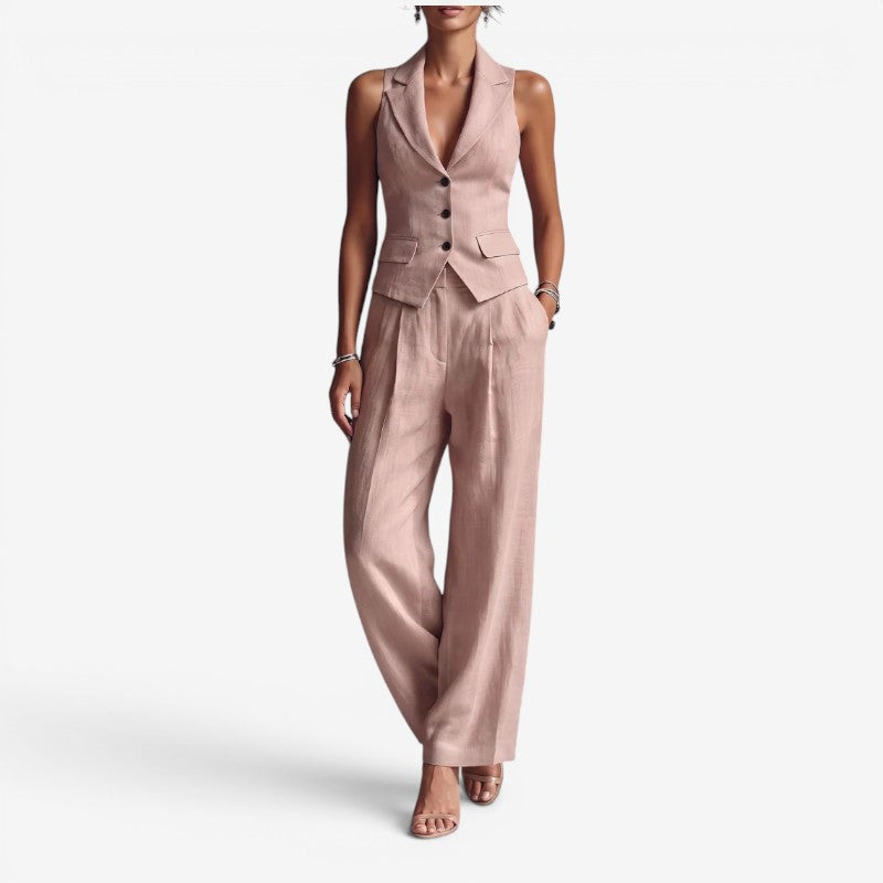 Ladies' Chic Sleeveless Vest and Wide Leg Pants Set