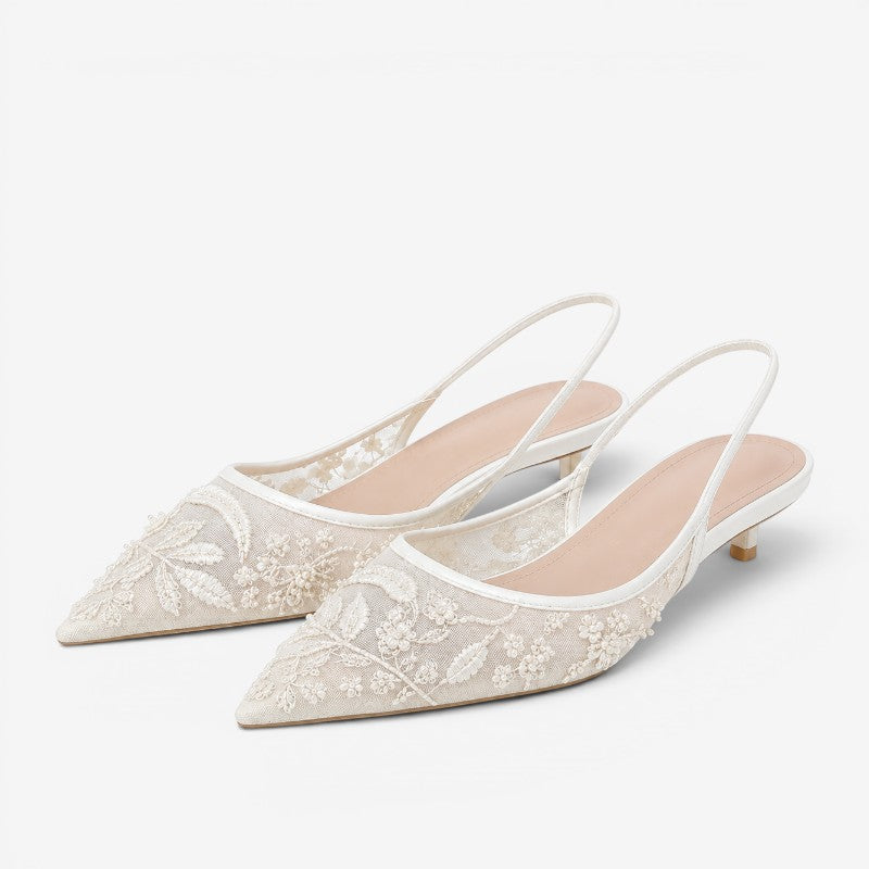 Embroidered Floral Slingback High Heel Shoes for Women