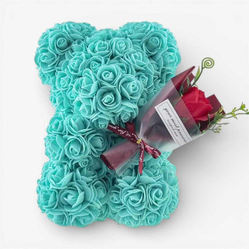 Rose Teddy Bear Holding Bouquet