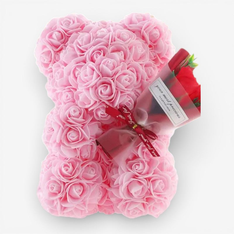 Rose Teddy Bear Holding Bouquet