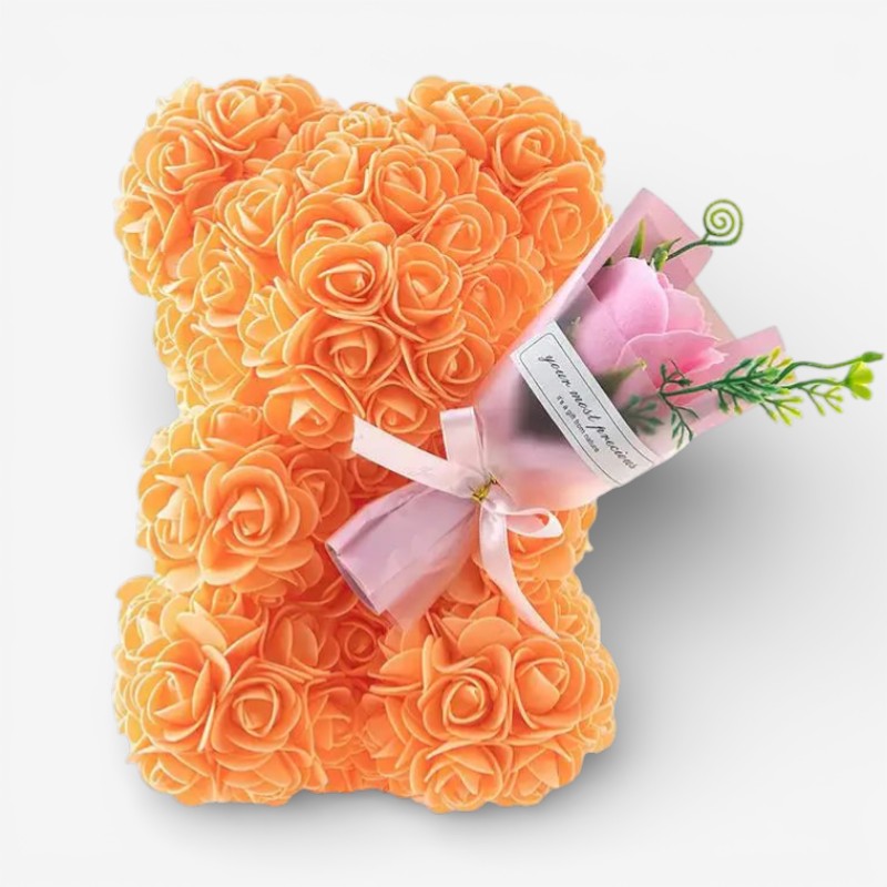Rose Teddy Bear Holding Bouquet