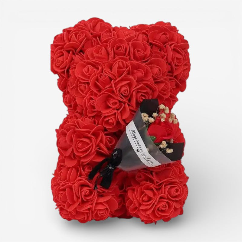 Rose Teddy Bear Holding Bouquet