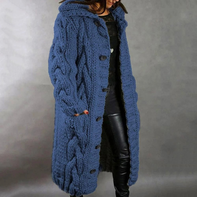 Women's Long Sleeve Hooded Button Coat