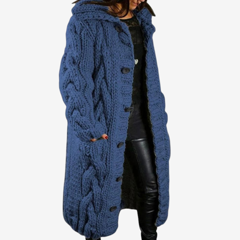 Women's Long Sleeve Hooded Button Coat