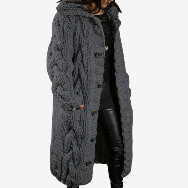 Women's Long Sleeve Hooded Button Coat
