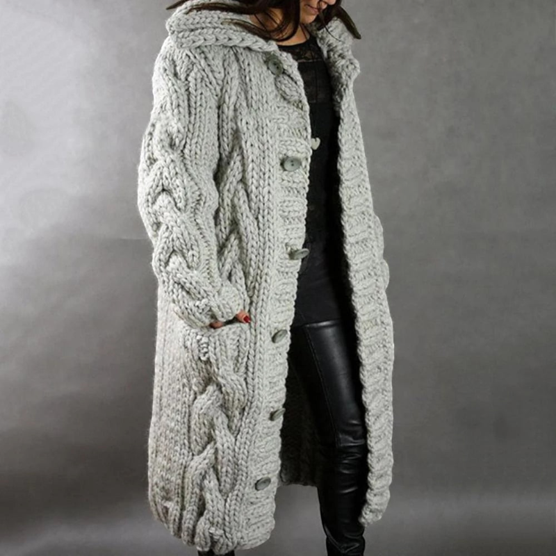 Women's Long Sleeve Hooded Button Coat