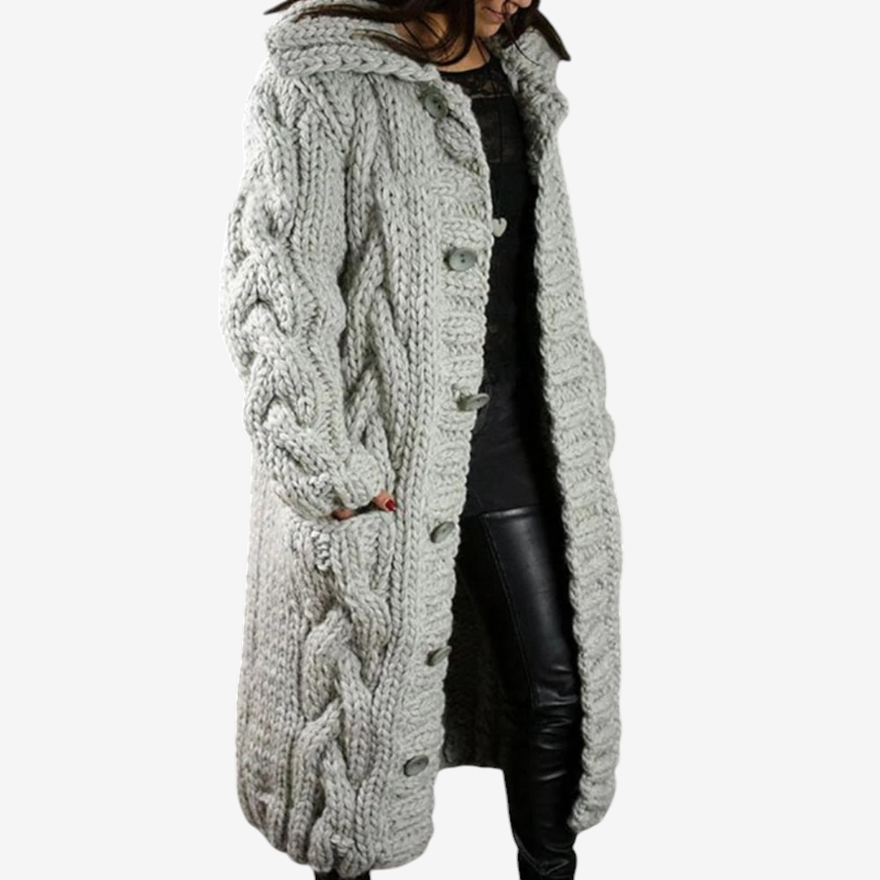 Women's Long Sleeve Hooded Button Coat