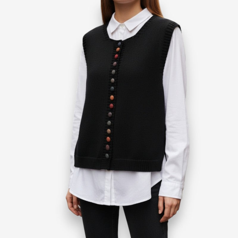 Eliza – Round Neck Sweater with Button Closure