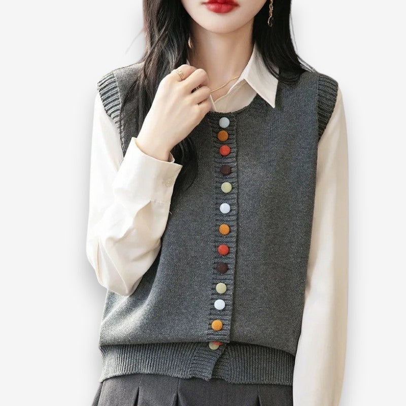 Eliza – Round Neck Sweater with Button Closure