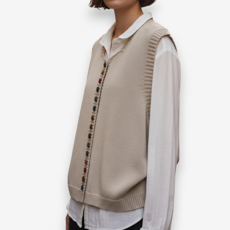 Eliza – Round Neck Sweater with Button Closure