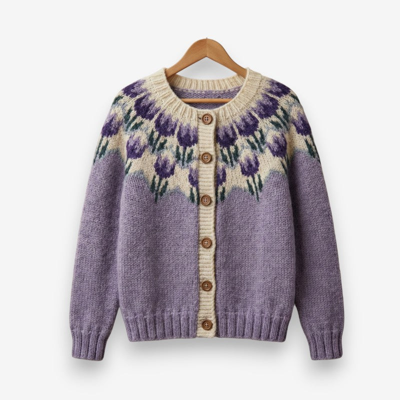 Emma – Button Closure Jacket with Floral Print Design