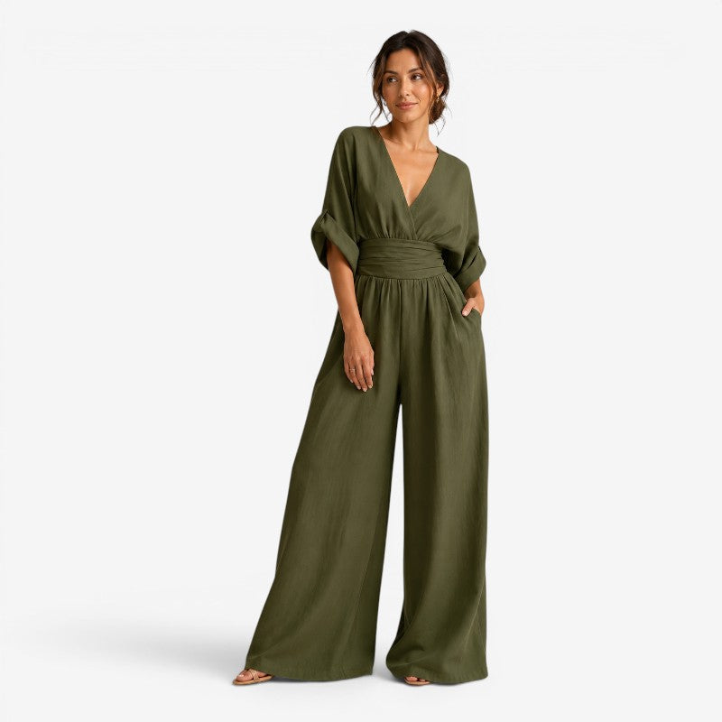 Chic Women's Wide Leg Jumpsuit with V Neck