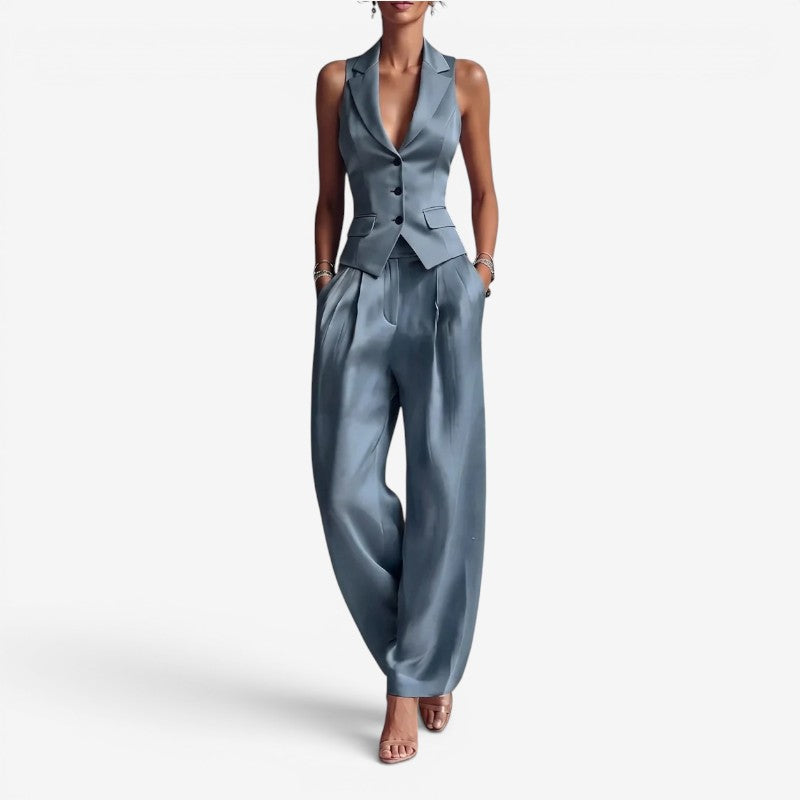 Ladies' Chic Sleeveless Vest and Wide Leg Pants Set