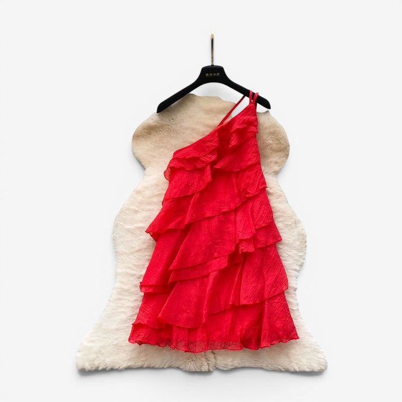 Asymmetrical Mini Dress with Layered Ruffles