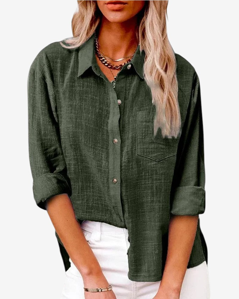 Womens Collared Long Sleeve Button Up Shirt
