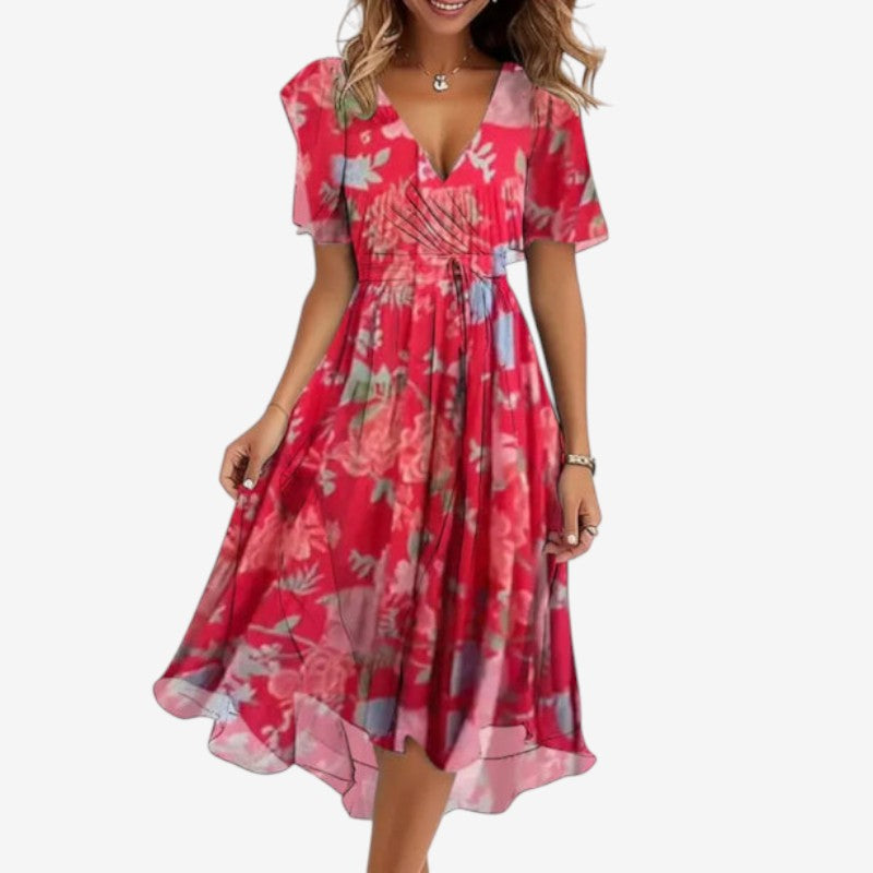 Women’s short sleeve V-neck printed casual dress