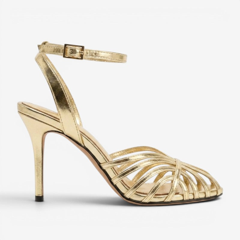 Women's High Heel Sandals with Openwork Strap and Buckle Closure