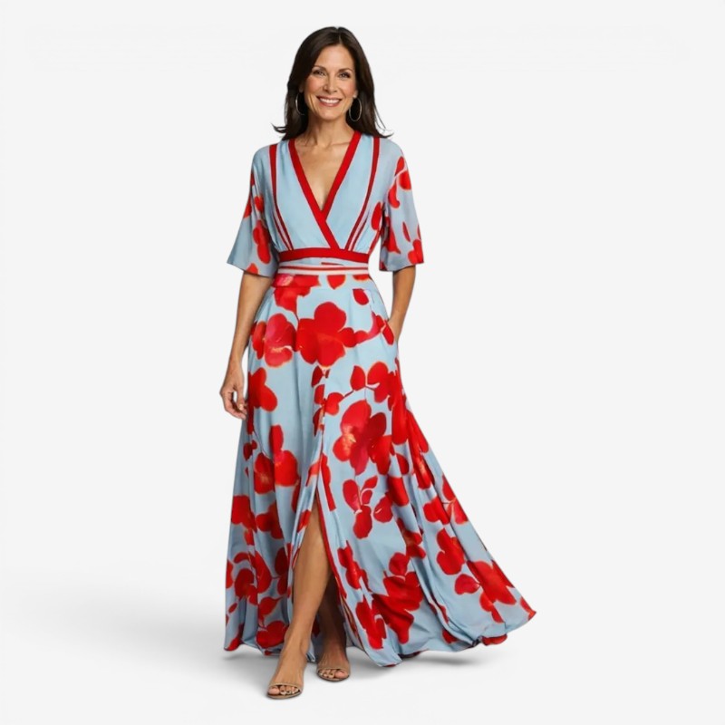Elegant V Neck Floral Maxi Dress for Women