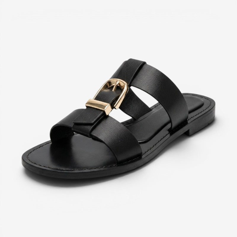Women's Open Toe Flat Sandals with Buckle Strap