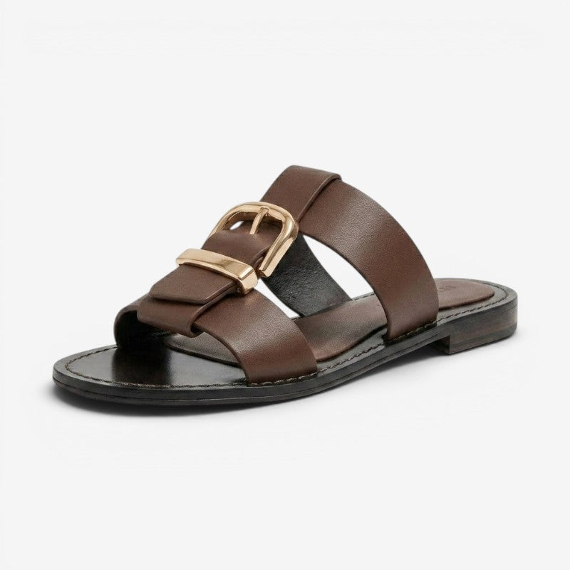 Women's Open Toe Flat Sandals with Buckle Strap