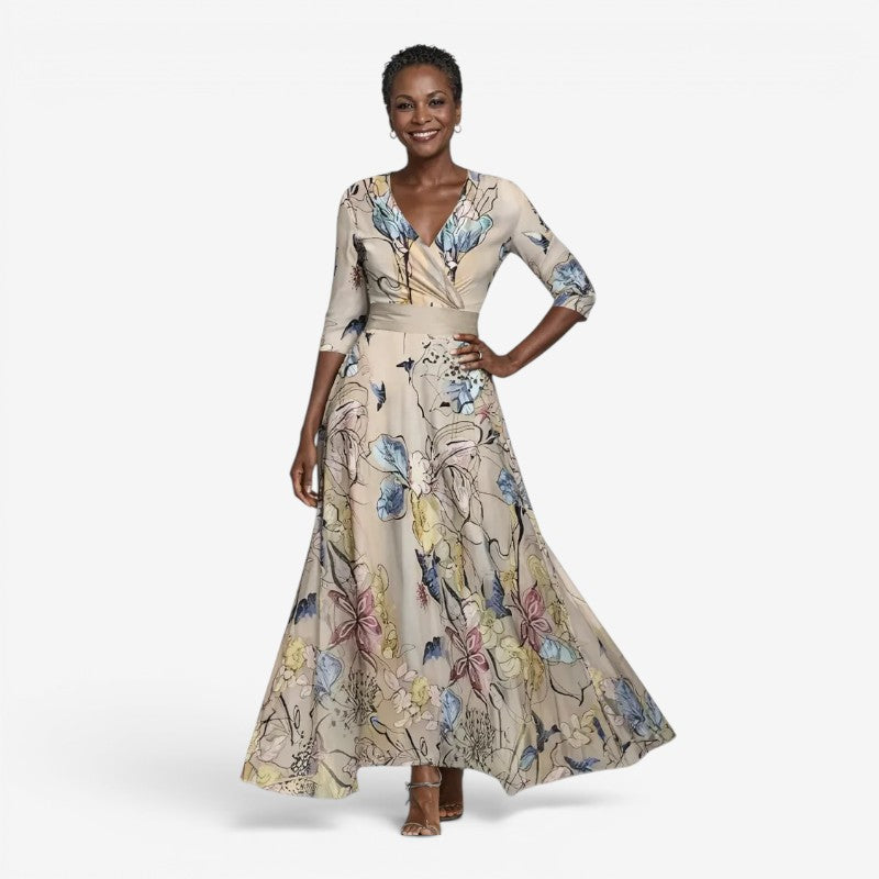 Elegant V Neck Floral Maxi Dress for Women