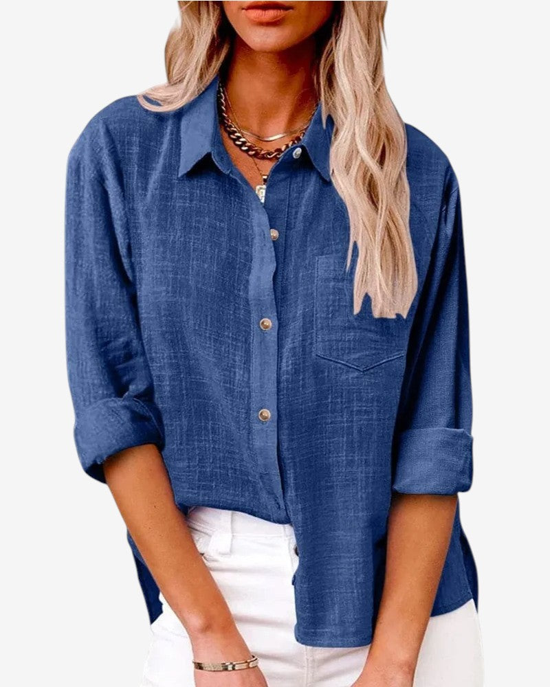 Womens Collared Long Sleeve Button Up Shirt
