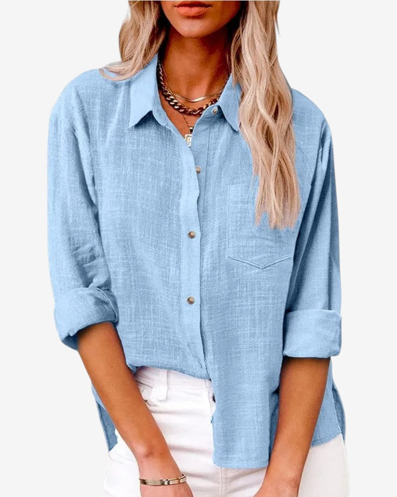 Womens Collared Long Sleeve Button Up Shirt