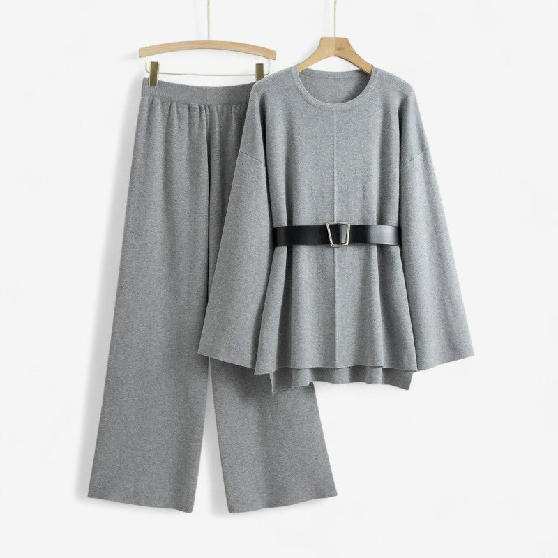 Evalyn – Tweedelige set met uitlopende mouwen en high-waist wijde broek Velani