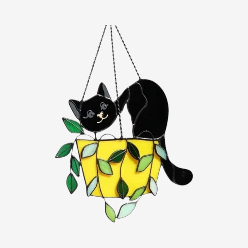 PurrHaven – Hanging Flower Pot with Cat Figure