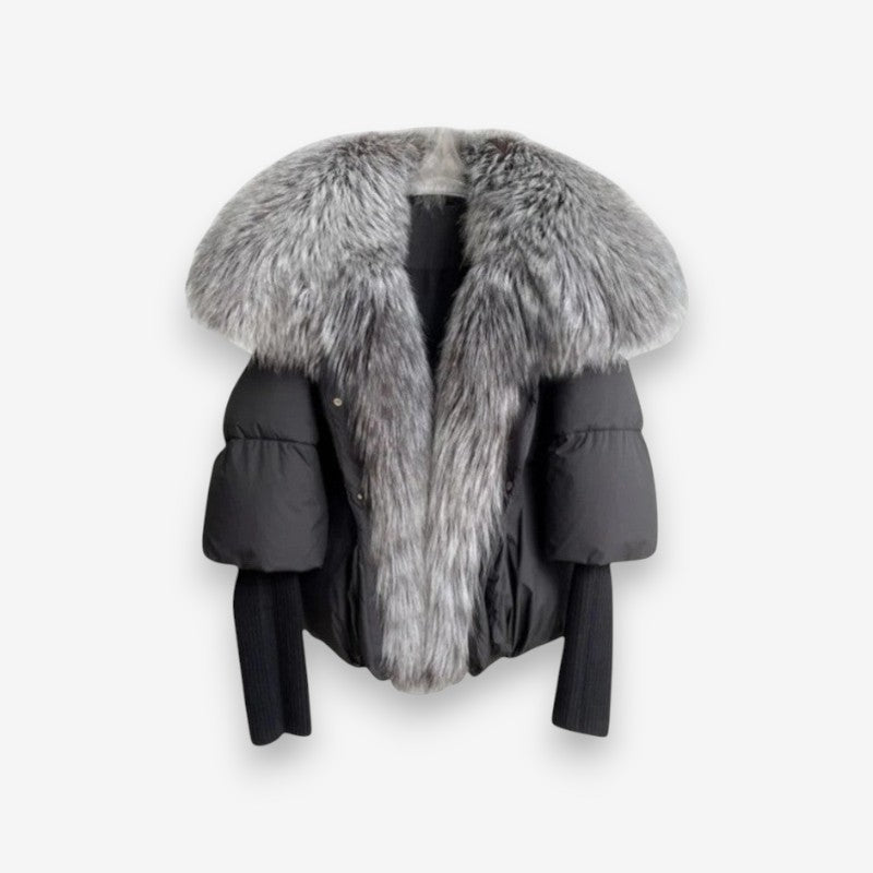 Lydia – Long sleeve jacket with fur collar and ribbed hem