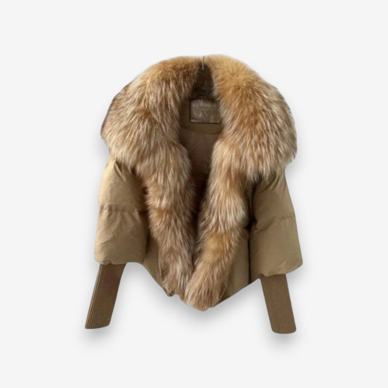 Lydia – Long coat with faux fur collar and ribbed hem