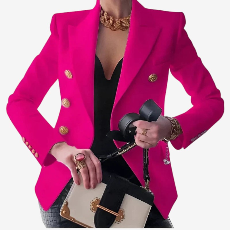 Women Structured Shoulder Blazer with Button Closure