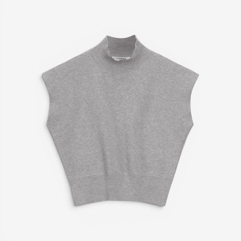 Women's Ribbed High Neck Blouse with Short Sleeves