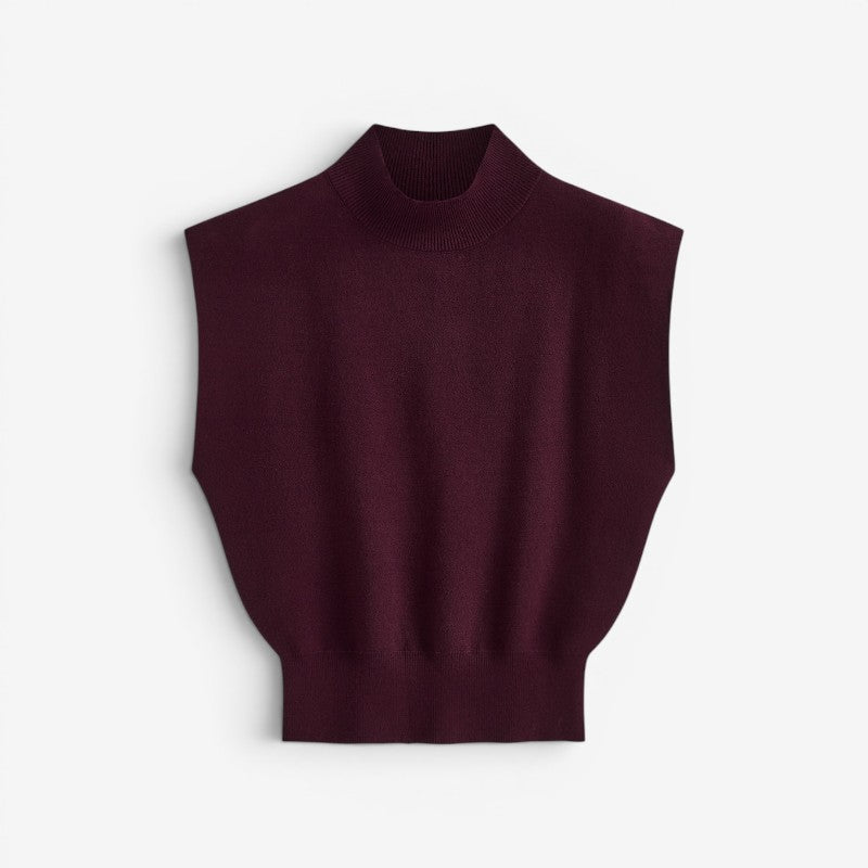 Women's Ribbed High Neck Blouse with Short Sleeves