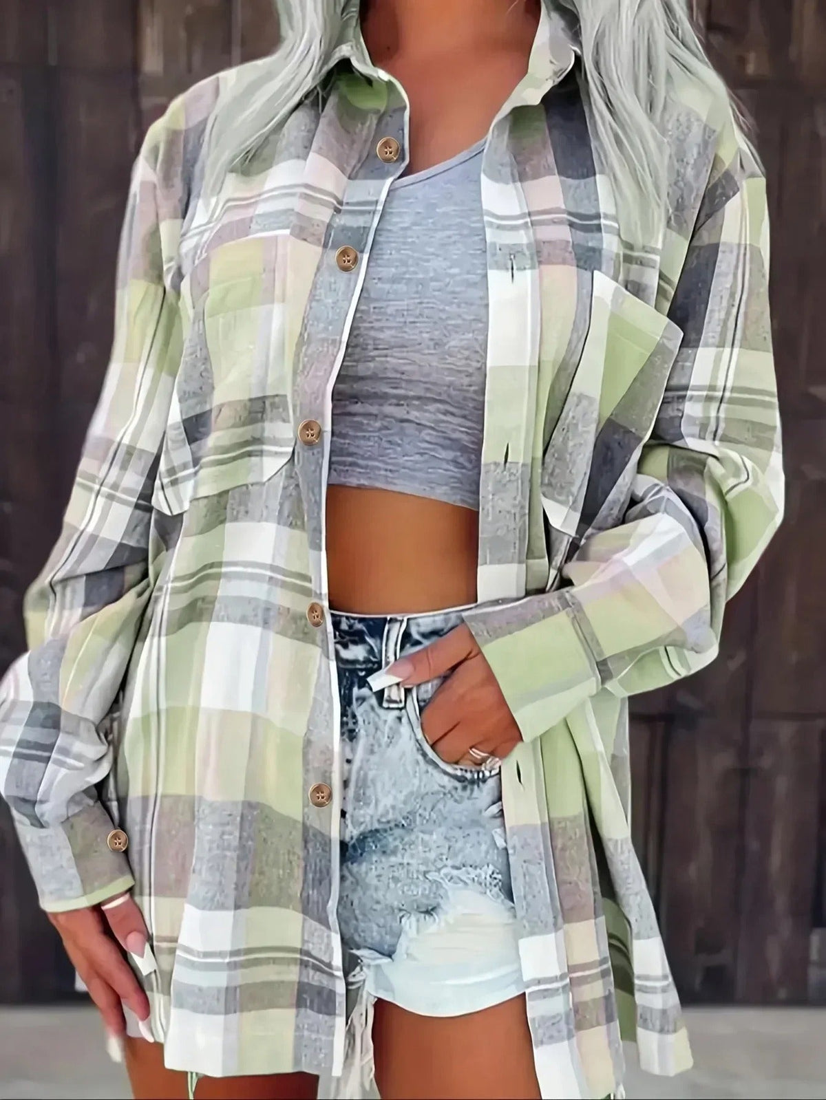 Velmira – Women's Gingham Long Sleeve Shirt