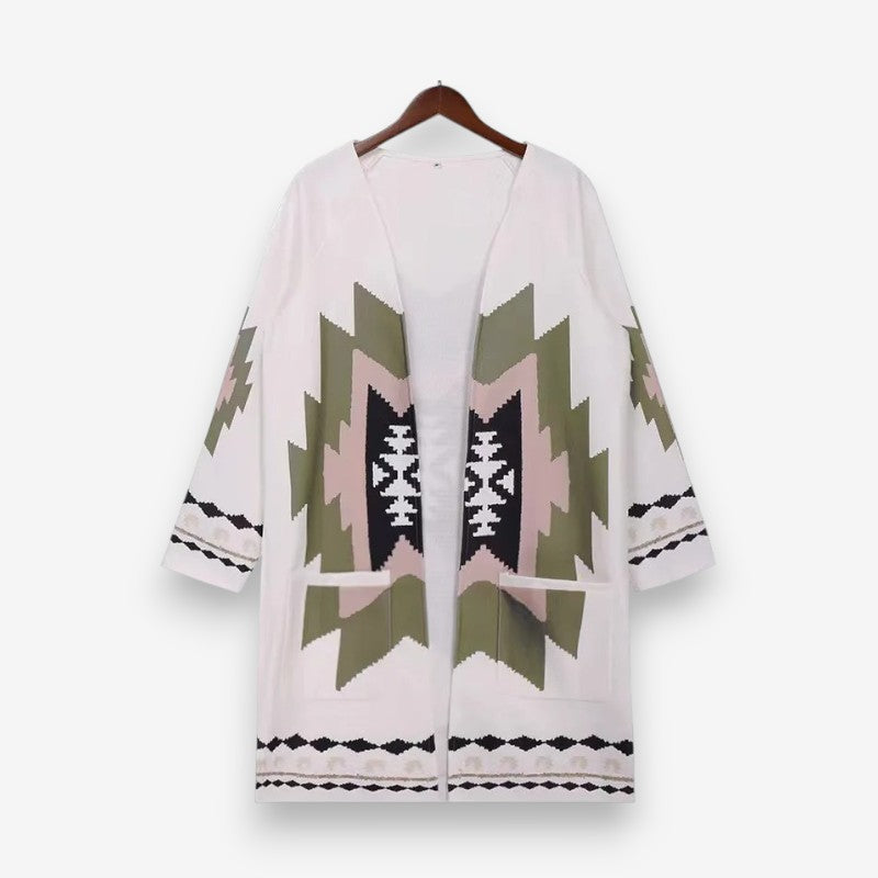 Ava – Long Sleeve Cardigan with Geometric Detailing