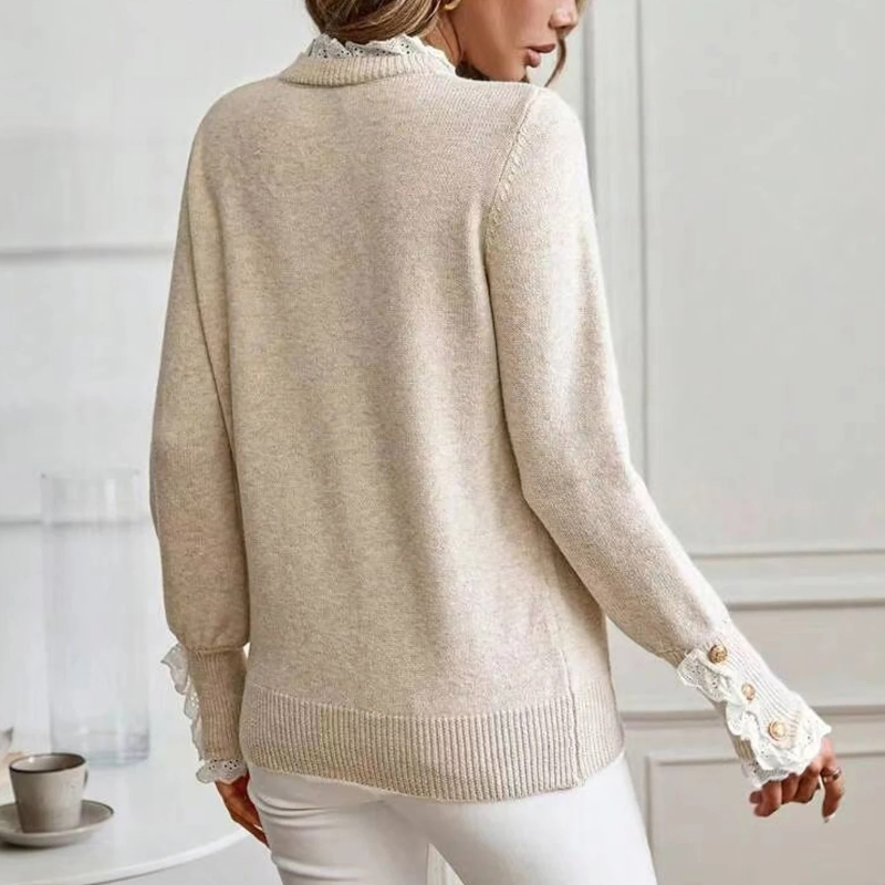 Sophia – Long Sleeve Sweater With Button Detail And Ribbed Hem