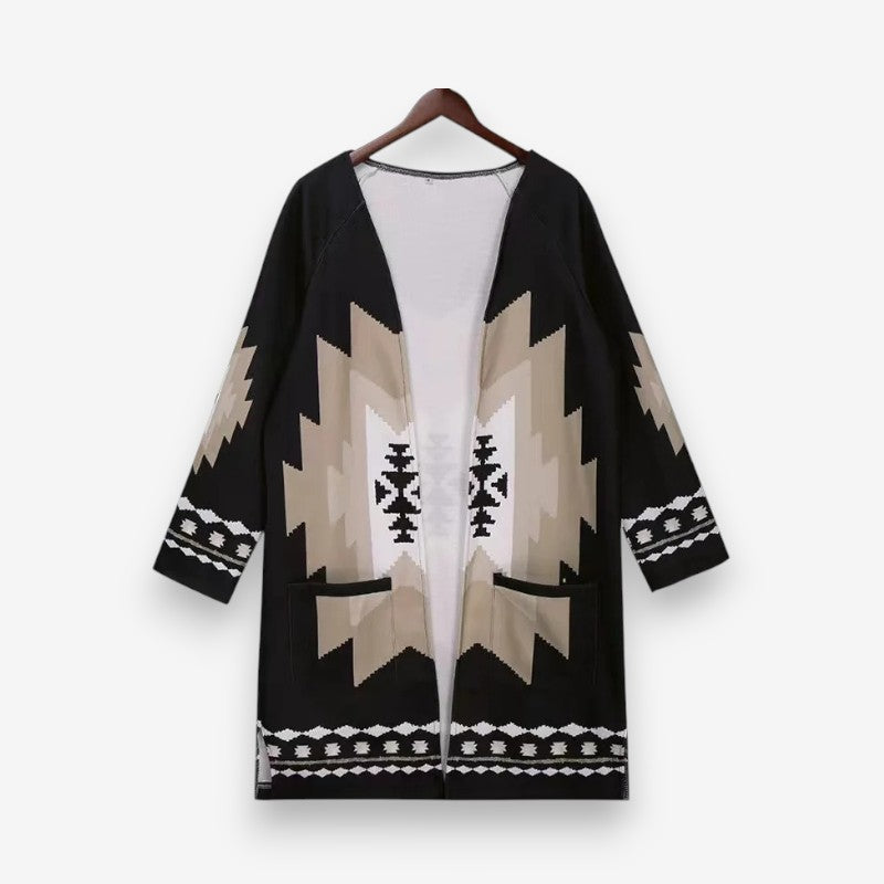 Ava – Long Sleeve Cardigan with Geometric Detailing